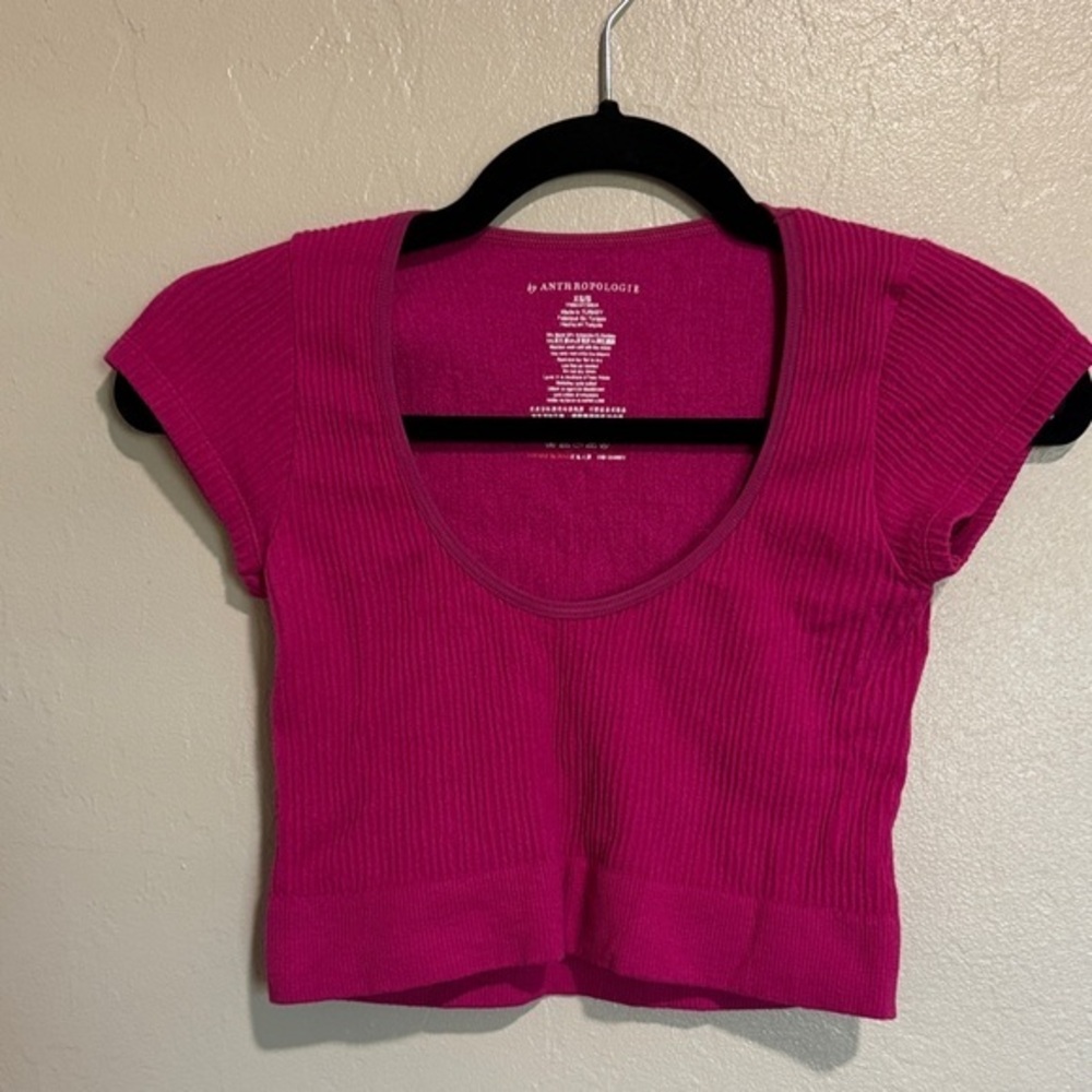 Anthropologie Fuchsia Ribbed Crop Top